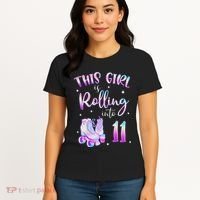11th Bday Rolling Into 11 Birthday Girl Roller Skate Party Women's T-Shirt thumb 4