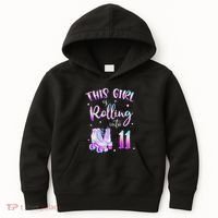 11th Bday Rolling Into 11 Birthday Girl Roller Skate Party Kids Hoodie thumb 0