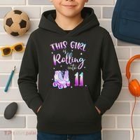 11th Bday Rolling Into 11 Birthday Girl Roller Skate Party Kids Hoodie thumb 2