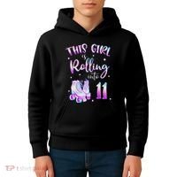 11th Bday Rolling Into 11 Birthday Girl Roller Skate Party Kids Hoodie thumb 4