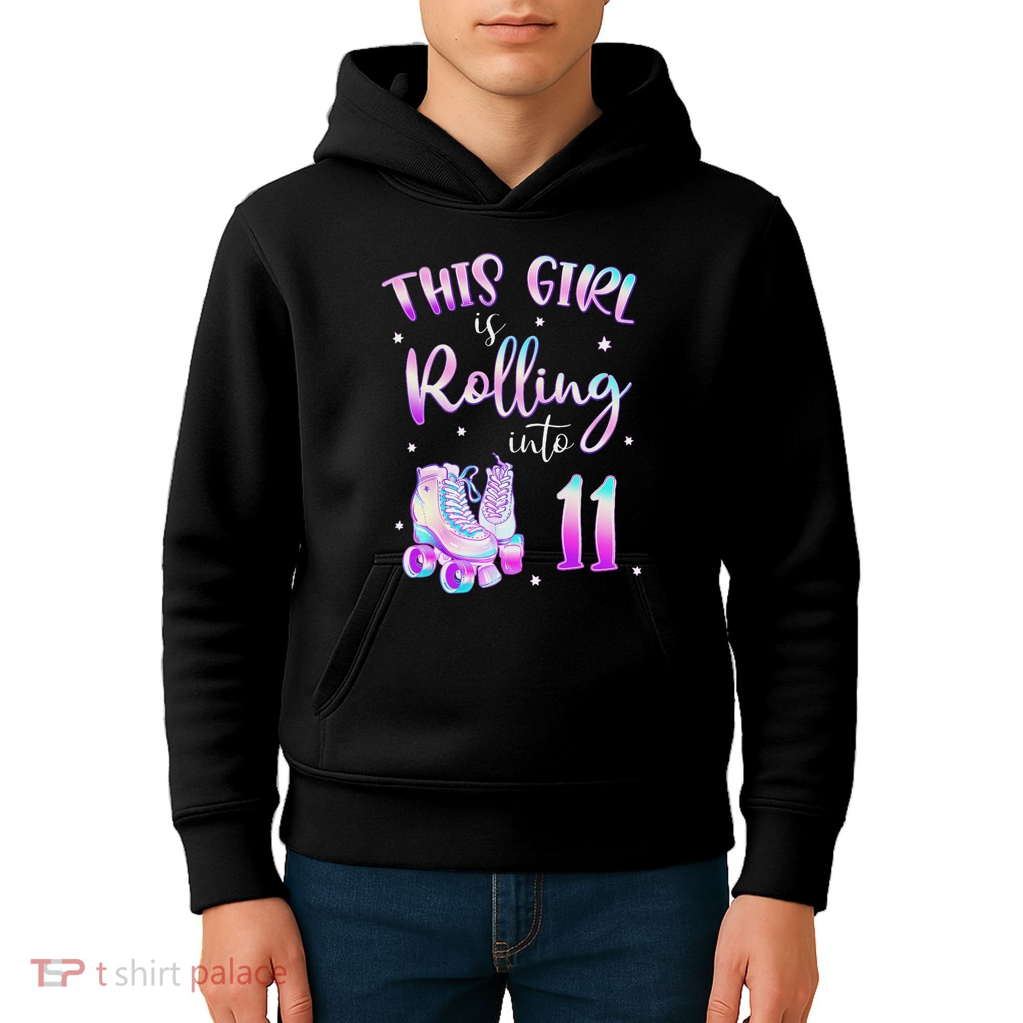 11th Bday Rolling Into 11 Birthday Girl Roller Skate Party Kids Hoodie