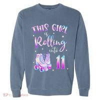 11th Bday Rolling Into 11 Birthday Girl Roller Skate Party Garment-Dyed Sweatshirt thumb 0