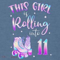 11th Bday Rolling Into 11 Birthday Girl Roller Skate Party Garment-Dyed Sweatshirt thumb 2