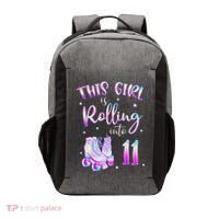 11th Bday Rolling Into 11 Birthday Girl Roller Skate Party Vector Backpack thumb 0