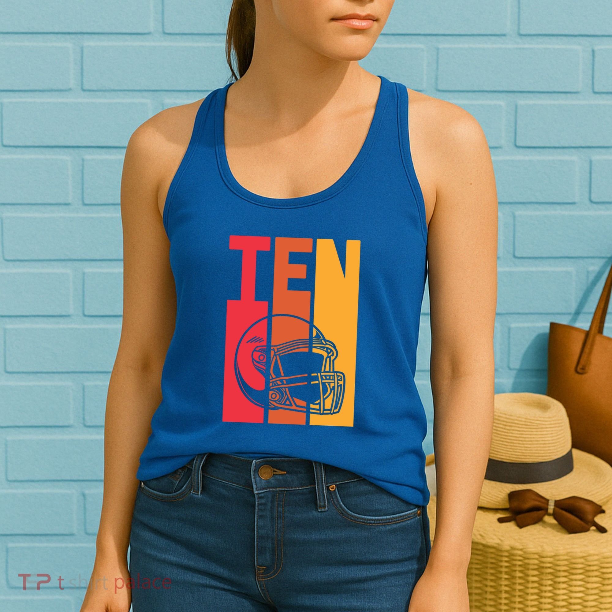 10th Birthday Retro American Football 10 Years Old Gift Women's Tank Top