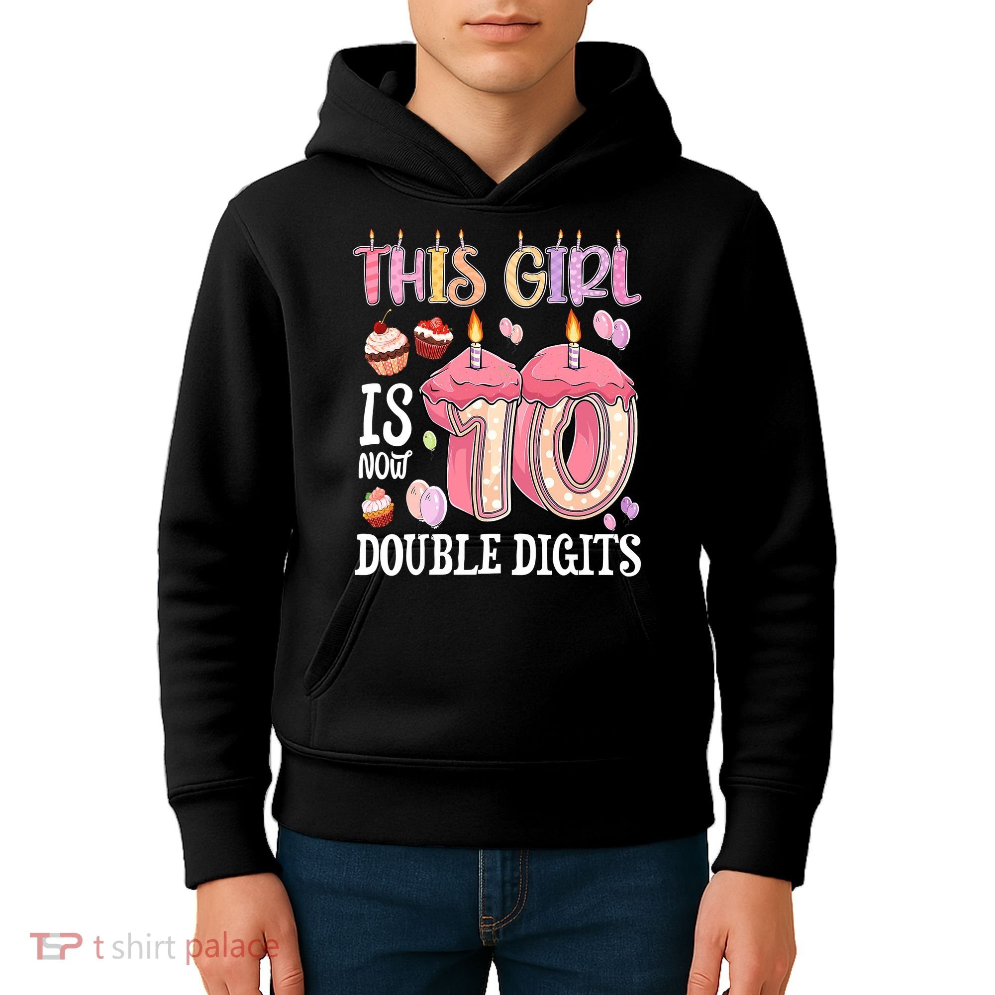10th Birthday This Girl Is Now 10 Years Old Double Digits Kids Hoodie