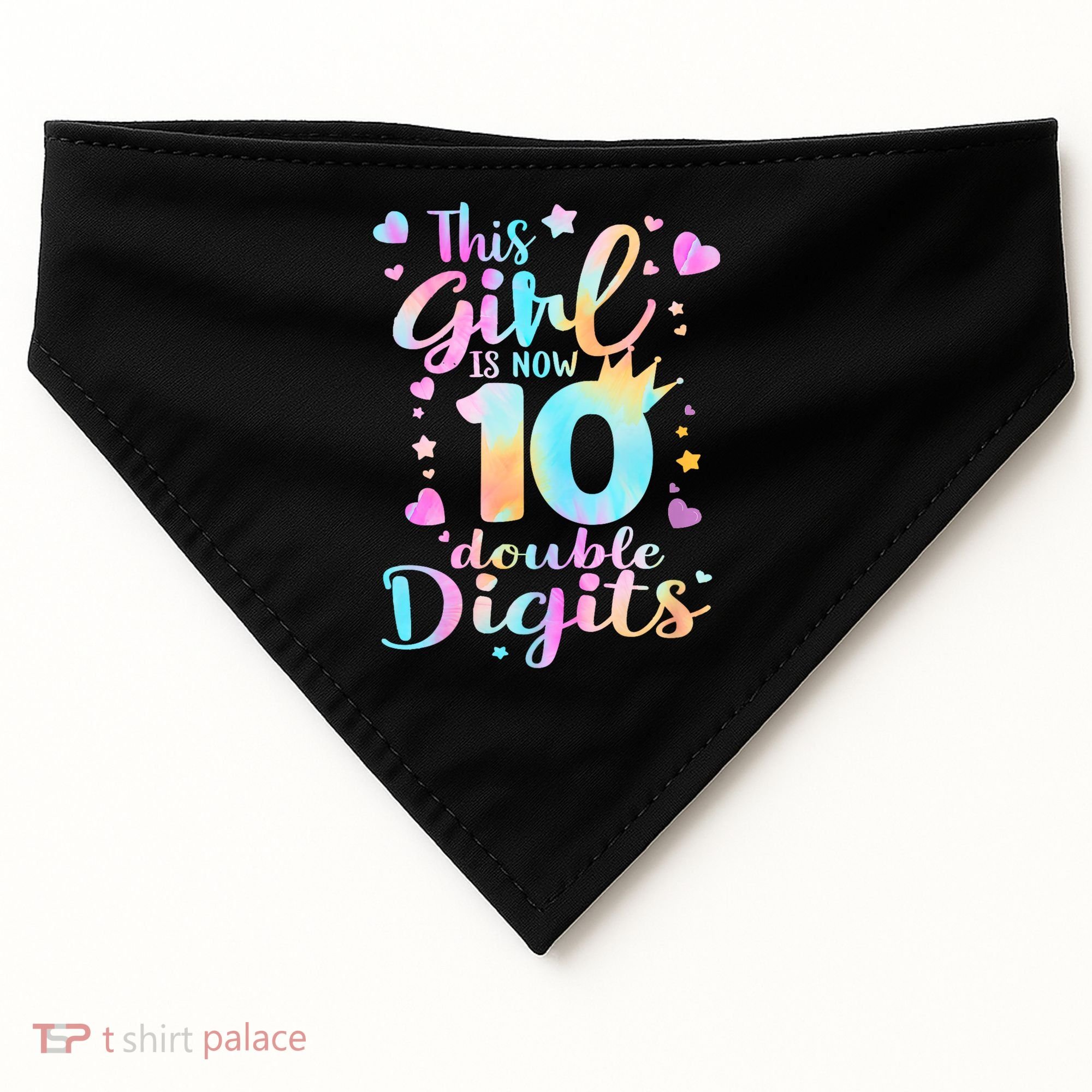 10th Birthday This Girl Is Now 10 Double Digits Tie Dye USA-Made Doggie Bandana