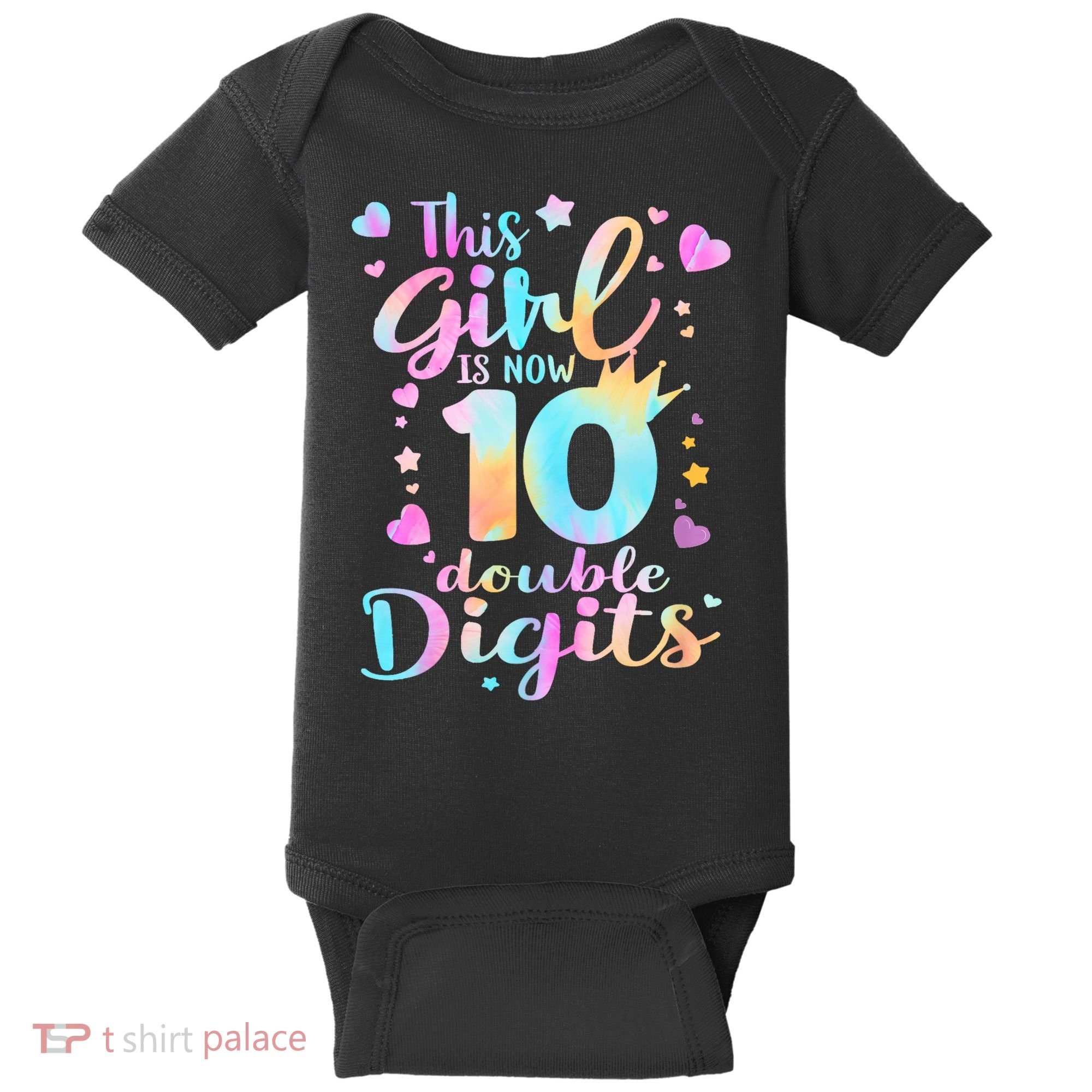 10th Birthday This Girl Is Now 10 Double Digits Tie Dye Baby Bodysuit