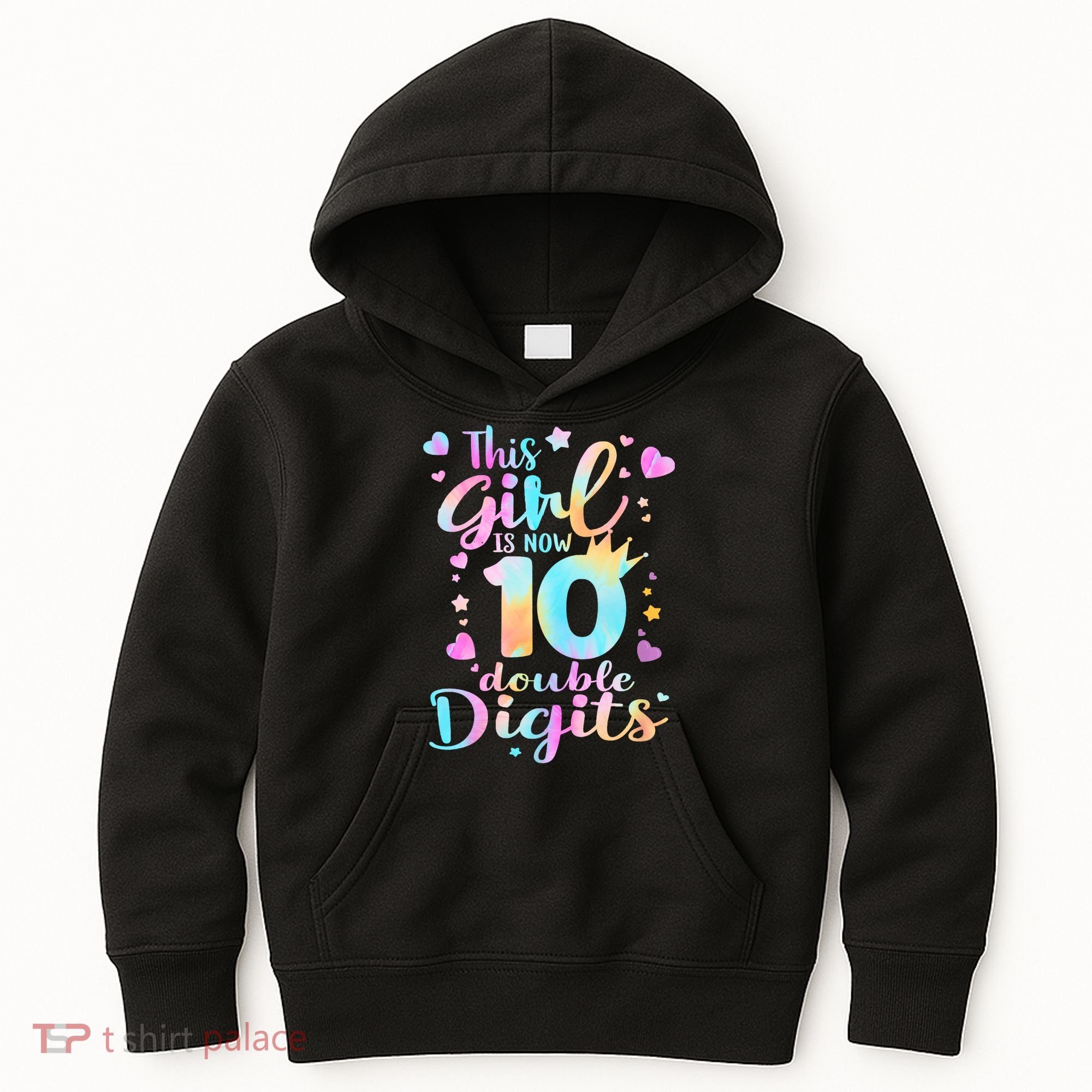 10th Birthday This Girl Is Now 10 Double Digits Tie Dye Kids Hoodie