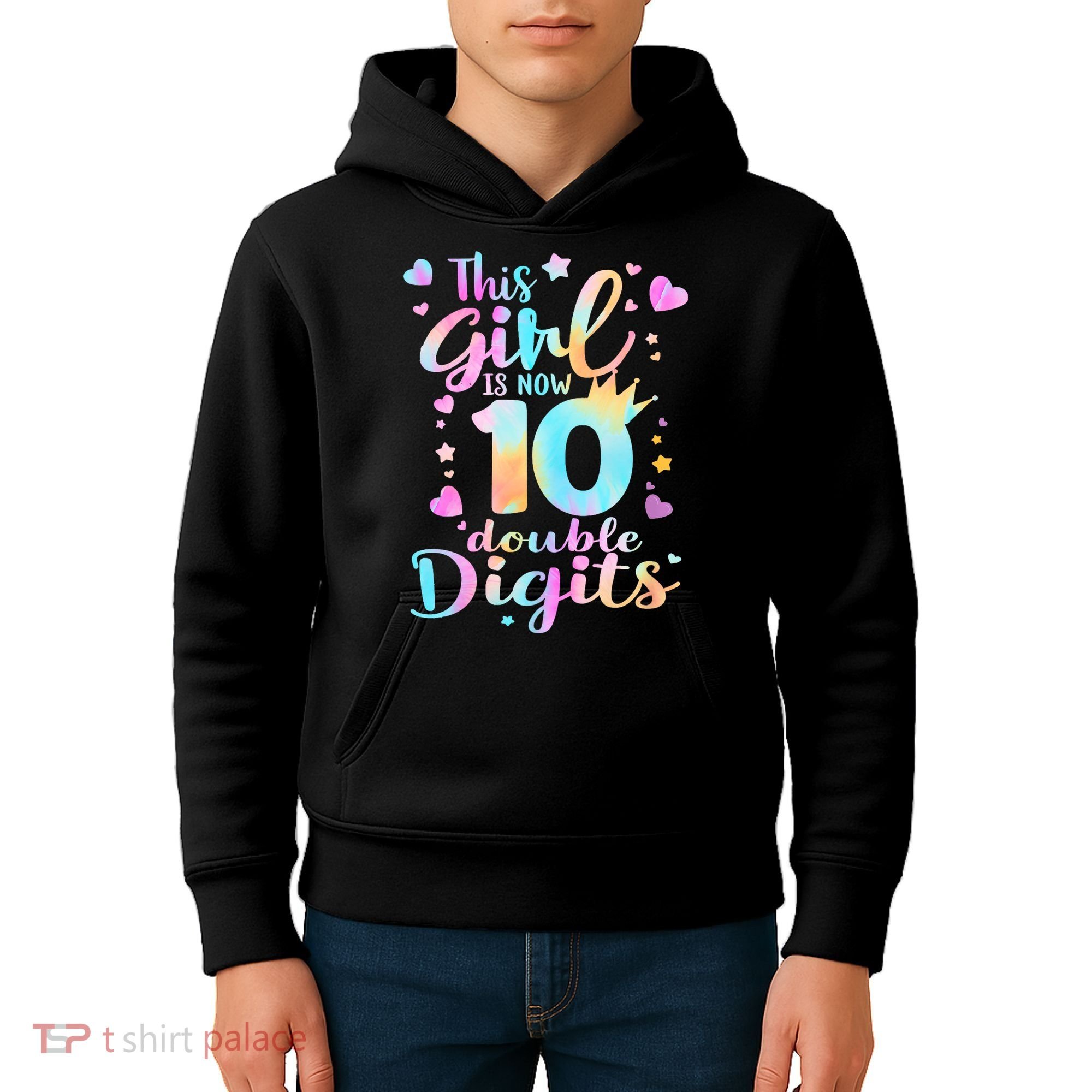 10th Birthday This Girl Is Now 10 Double Digits Tie Dye Kids Hoodie