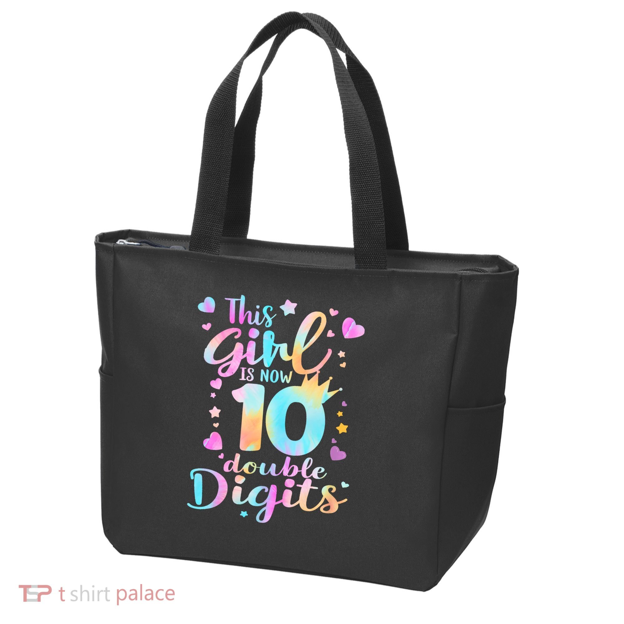 10th Birthday This Girl Is Now 10 Double Digits Tie Dye Tote Bag