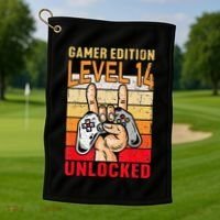 14Th Birthday Video Gamer Edition Level 14 Unlocked Golf Towel thumb 1