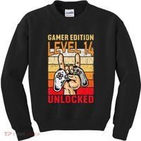 14Th Birthday Video Gamer Edition Level 14 Unlocked Kids Sweatshirt thumb 0