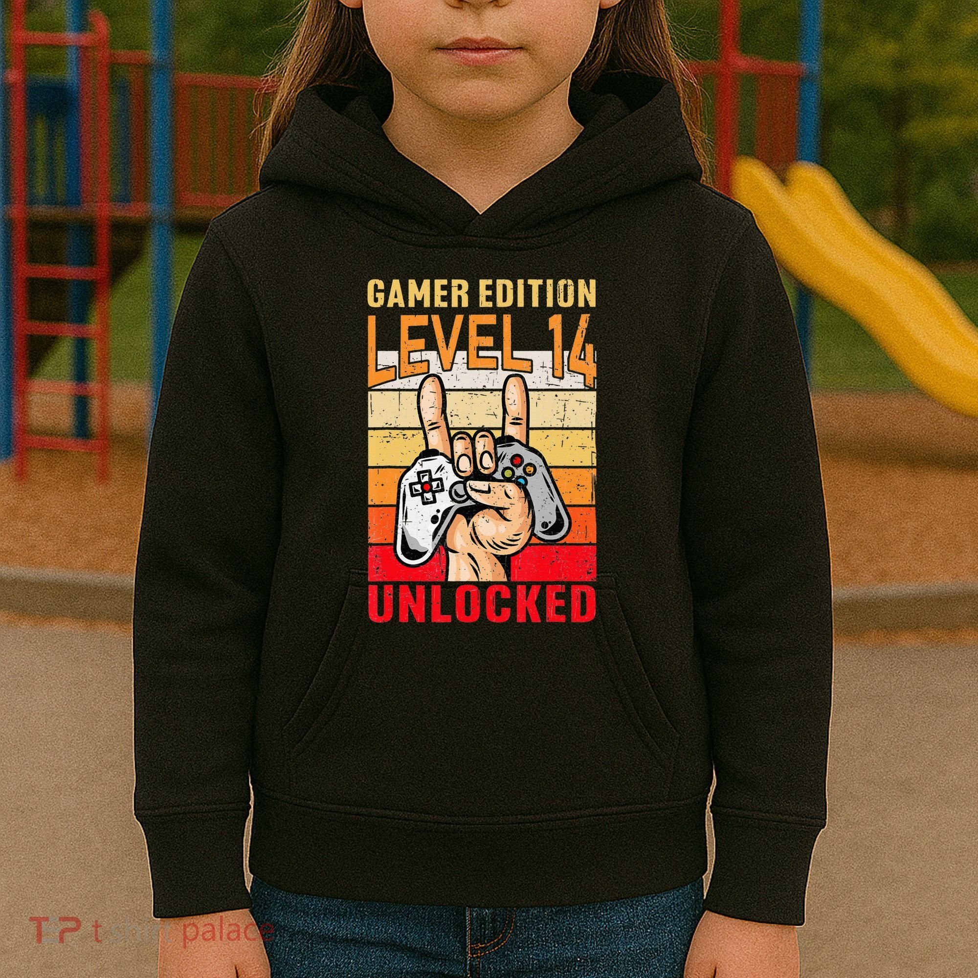 14Th Birthday Video Gamer Edition Level 14 Unlocked Kids Hoodie