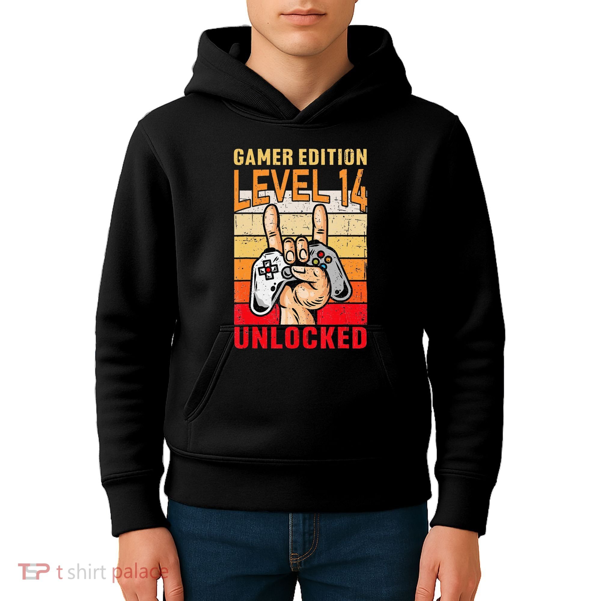 14Th Birthday Video Gamer Edition Level 14 Unlocked Kids Hoodie