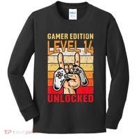 14Th Birthday Video Gamer Edition Level 14 Unlocked Kids Long Sleeve Shirt thumb 0