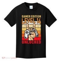 14Th Birthday Video Gamer Edition Level 14 Unlocked Kids T-Shirt thumb 0