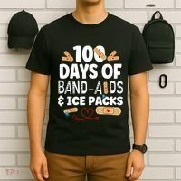 100 Days Band Aids & Ice Packs Nurse 100 Days Of School T-Shirt thumb 6