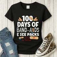 100 Days Band Aids & Ice Packs Nurse 100 Days Of School Women's T-Shirt thumb 3