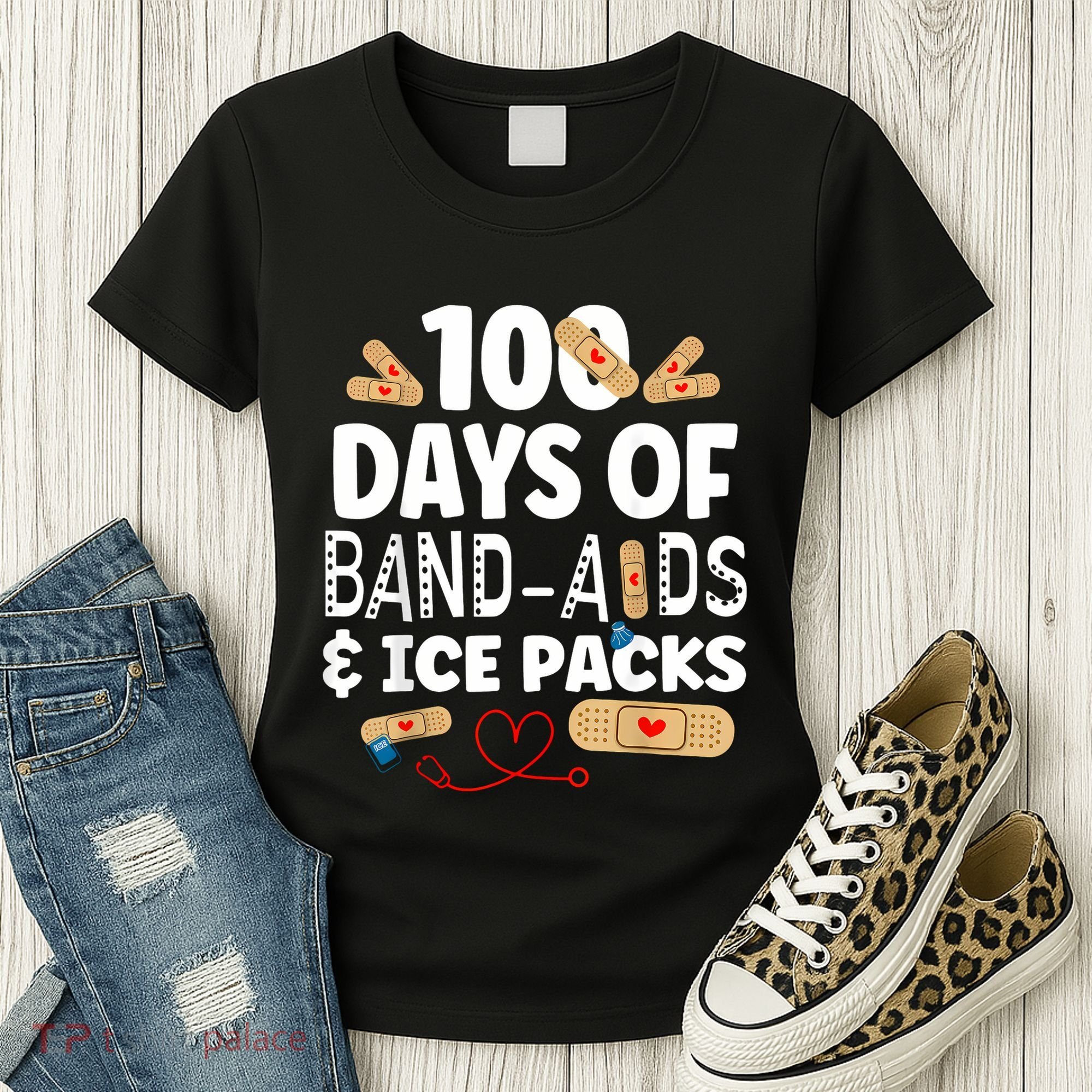 100 Days Band Aids & Ice Packs Nurse 100 Days Of School Women's T-Shirt