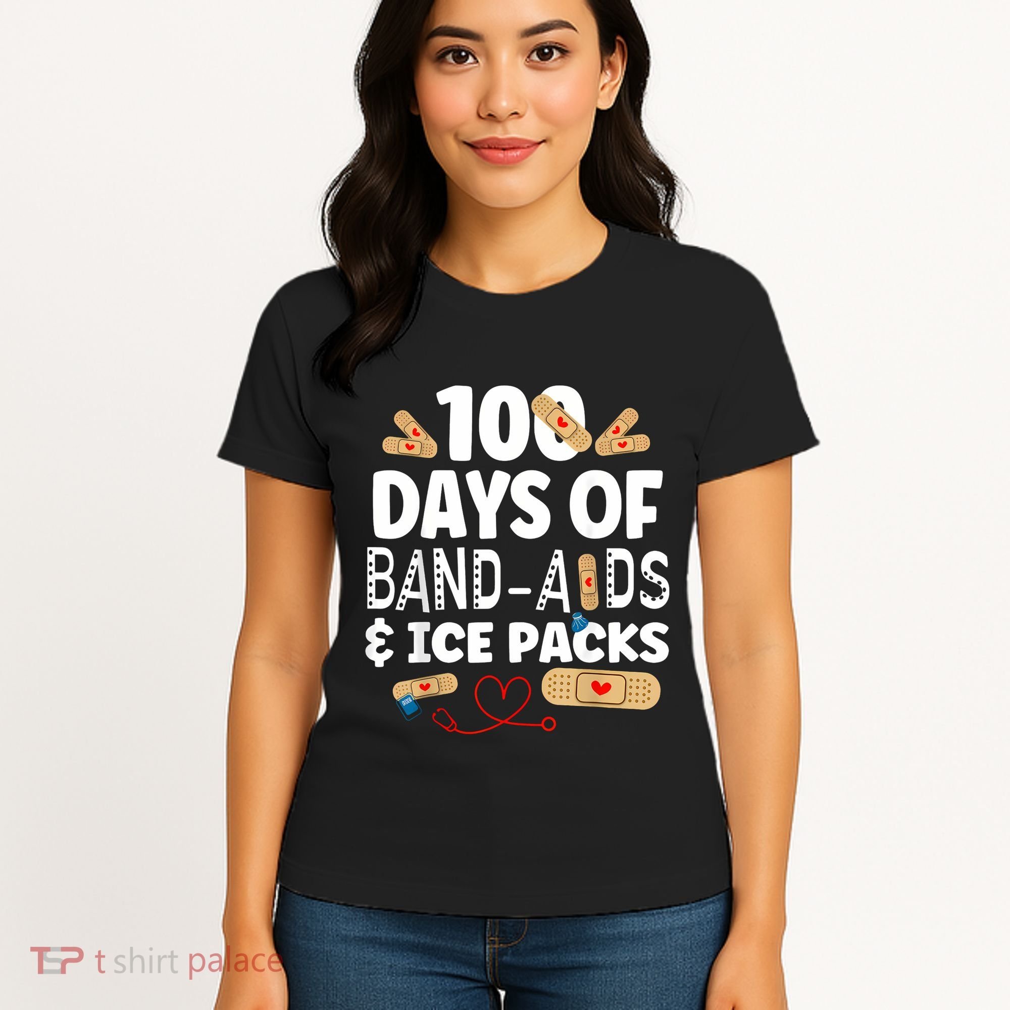 100 Days Band Aids & Ice Packs Nurse 100 Days Of School Women's T-Shirt