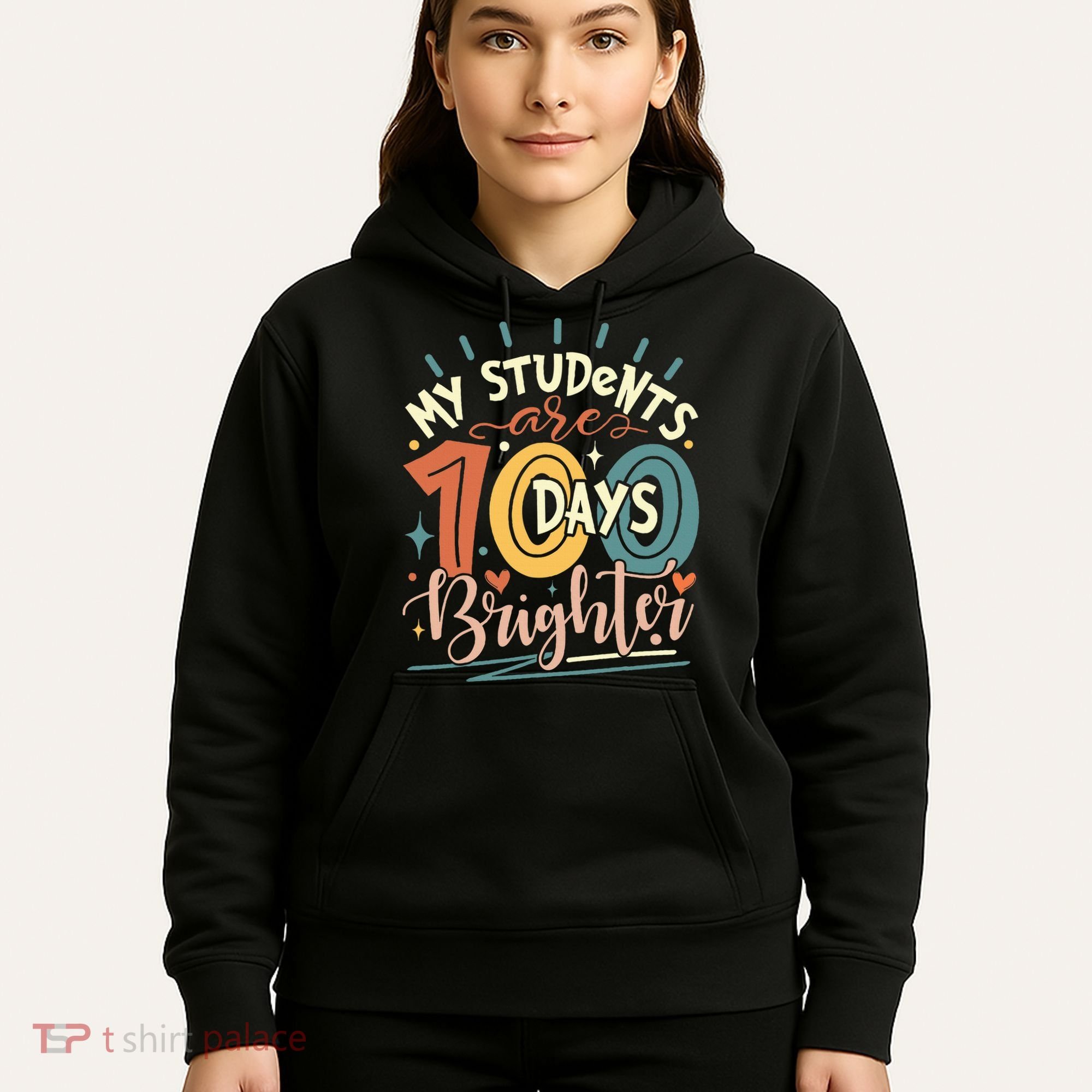 100 Days Brighter Teacher 100th Day Of School Teachers Squad Hoodie