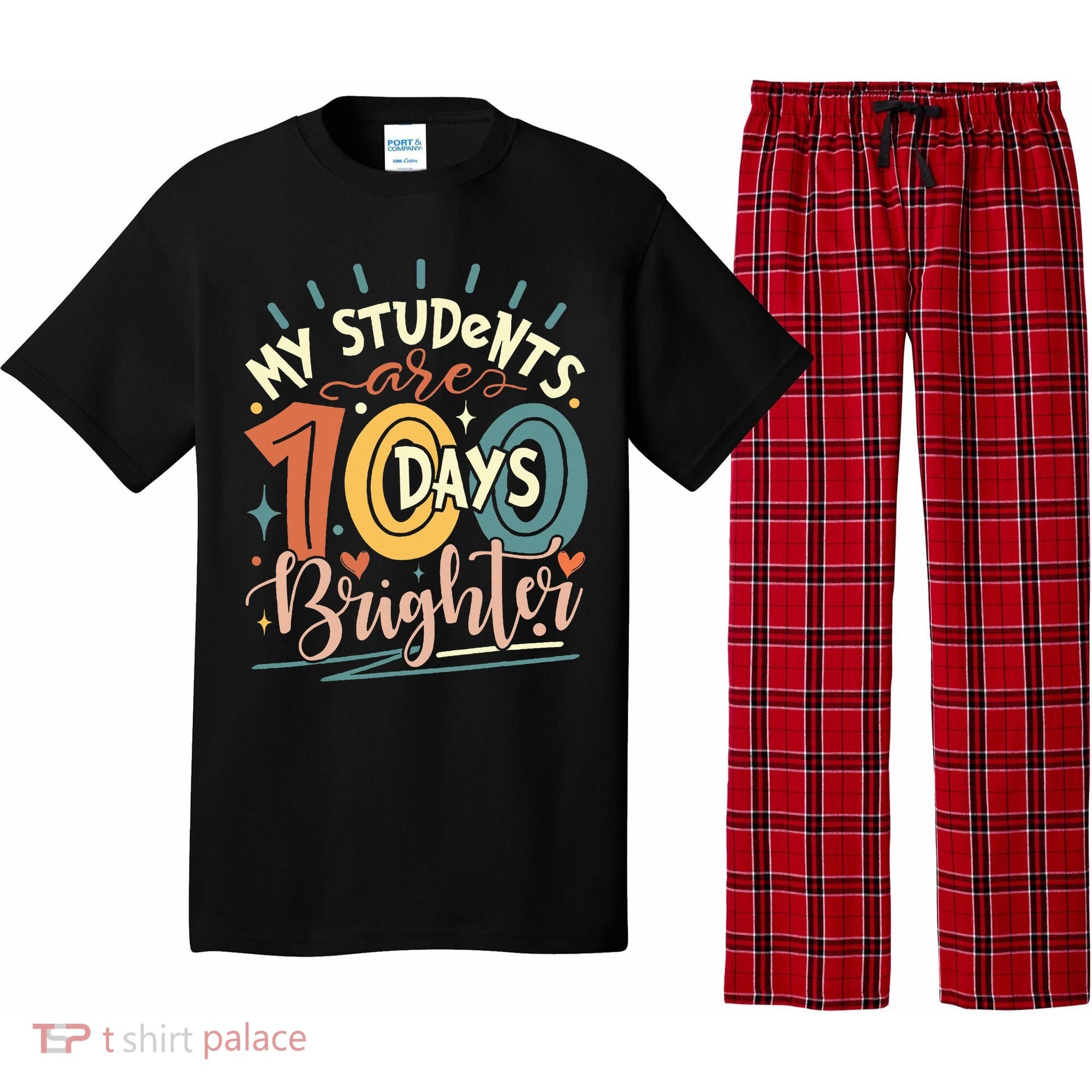 100 Days Brighter Teacher 100th Day Of School Teachers Squad Pajama Set