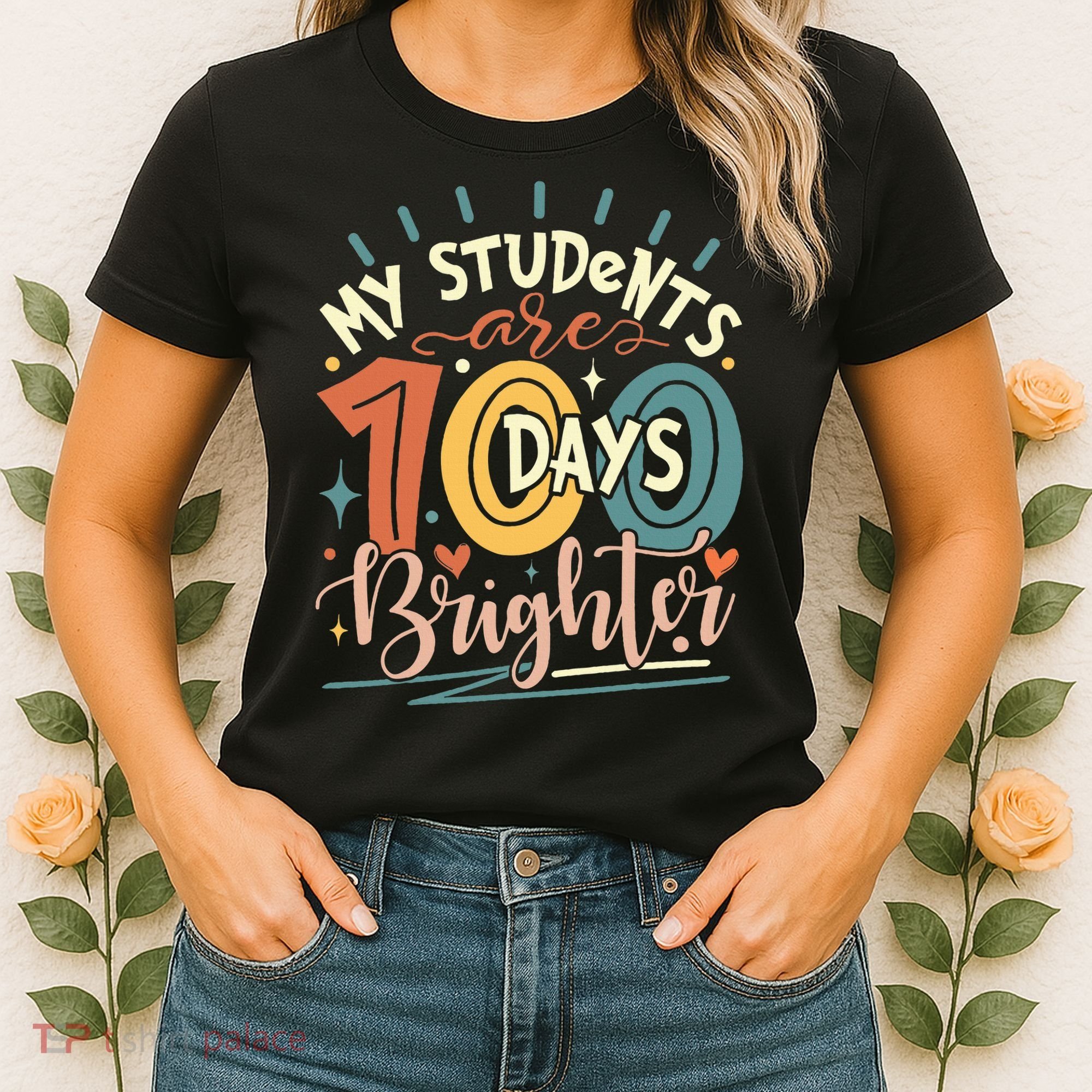 100 Days Brighter Teacher 100th Day Of School Teachers Squad Women's T-Shirt