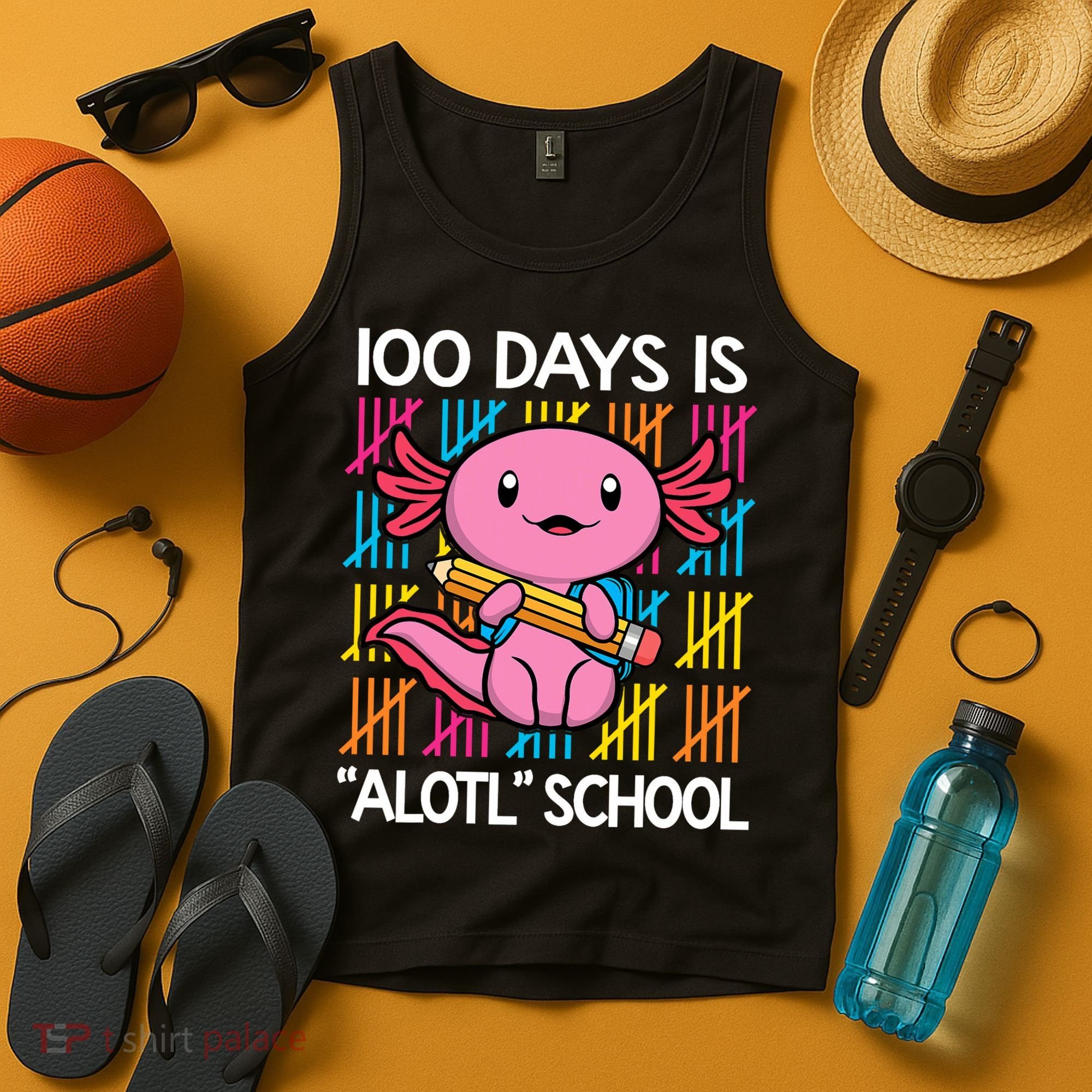 100 Days Is Alotl School Funny 100th Day Of School Axolotl Tank Top