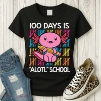 100 Days Is Alotl School Funny 100th Day Of School Axolotl Women's T-Shirt thumb 3