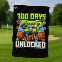 100 Days Level Unlocked Gaming 100th Day Of School Golf Towel thumb 1