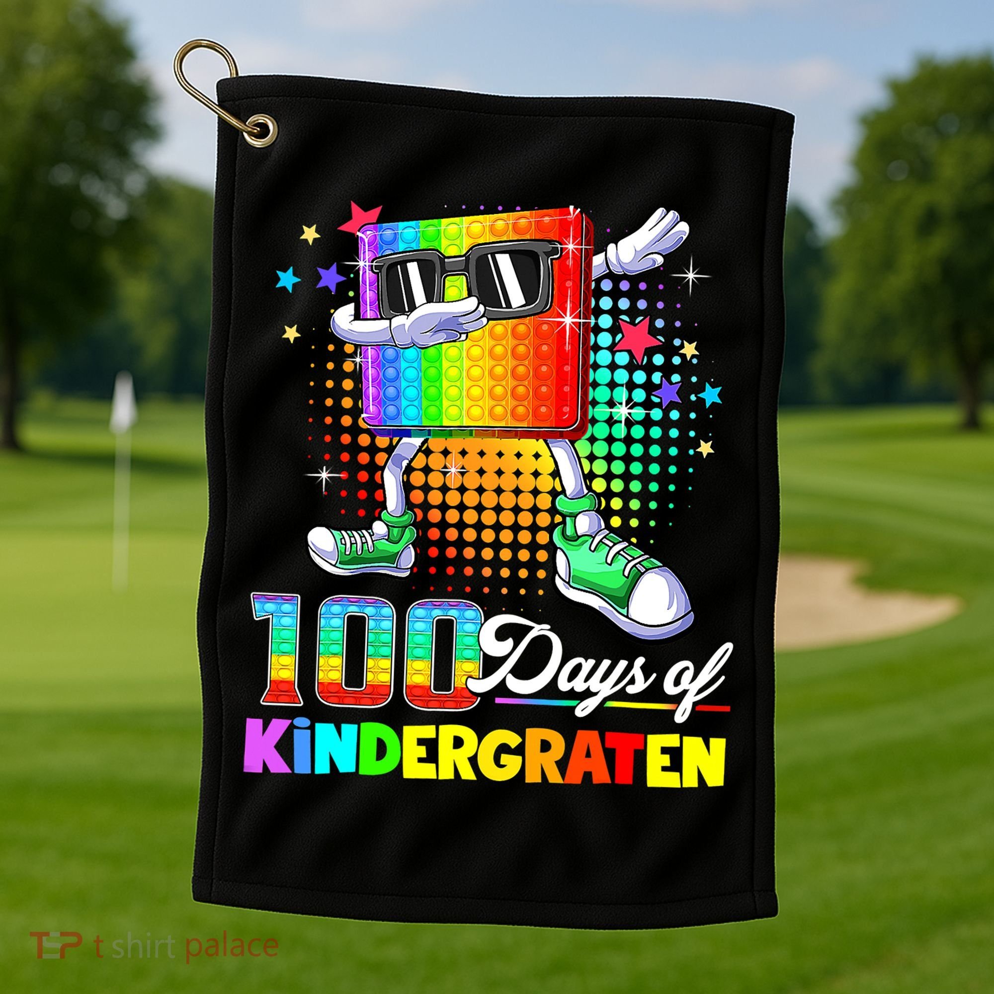 100 Days Of Kindergarten School Teacher 100th Day Pop Golf Towel
