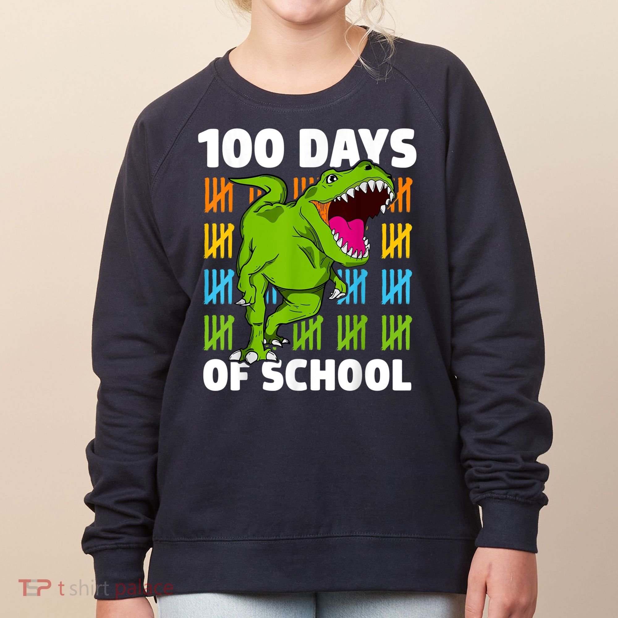100th Day Of School Boys Kids Dino 100 Days Dinosaur TRex Women's Sweatshirt