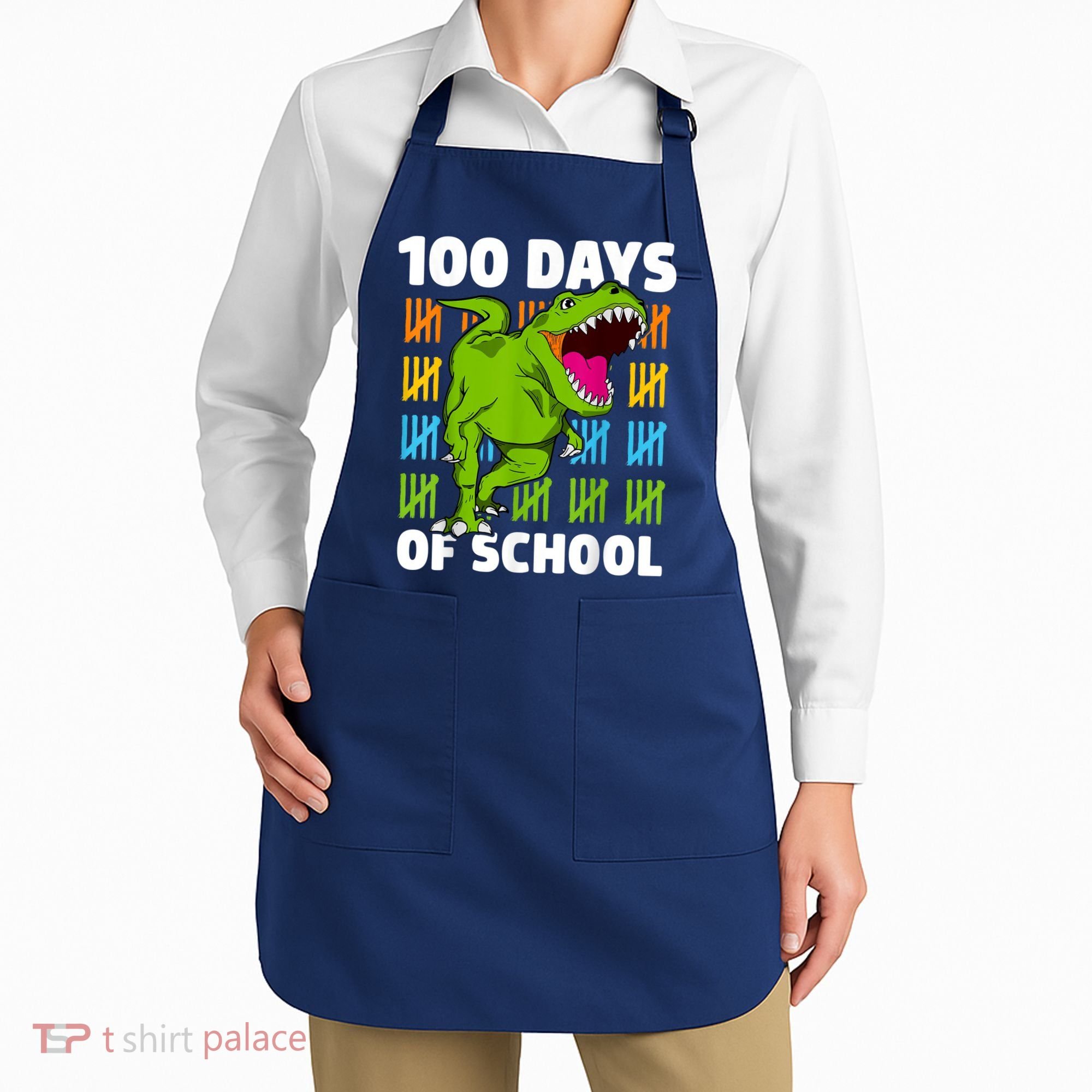 100th Day Of School Boys Kids Dino 100 Days Dinosaur TRex Apron