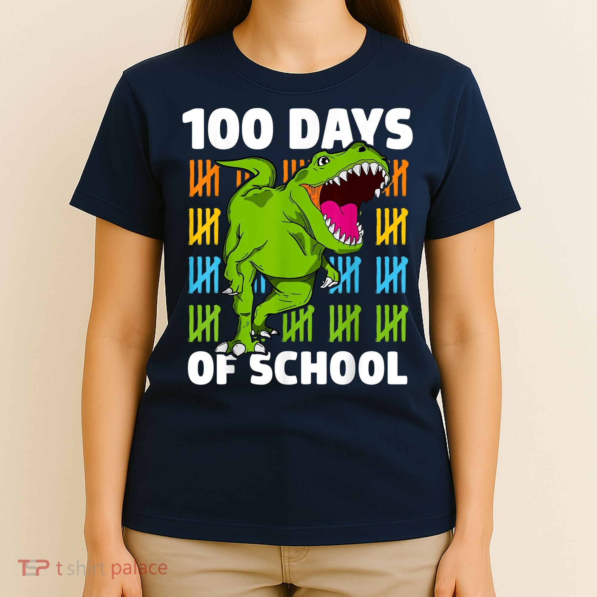 100th Day Of School Boys Kids Dino 100 Days Dinosaur TRex T-Shirt