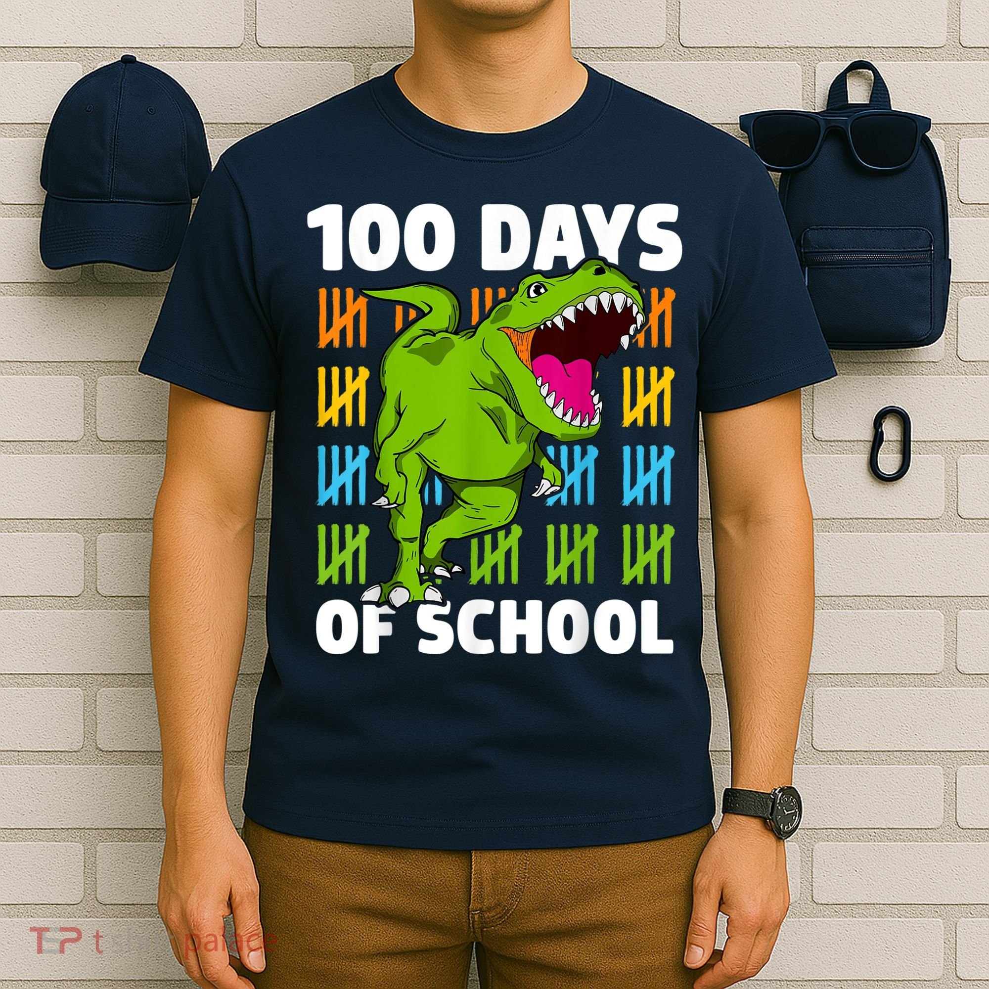 100th Day Of School Boys Kids Dino 100 Days Dinosaur TRex T-Shirt