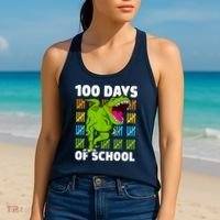 100th Day Of School Boys Kids Dino 100 Days Dinosaur TRex Women's Tank Top thumb 2