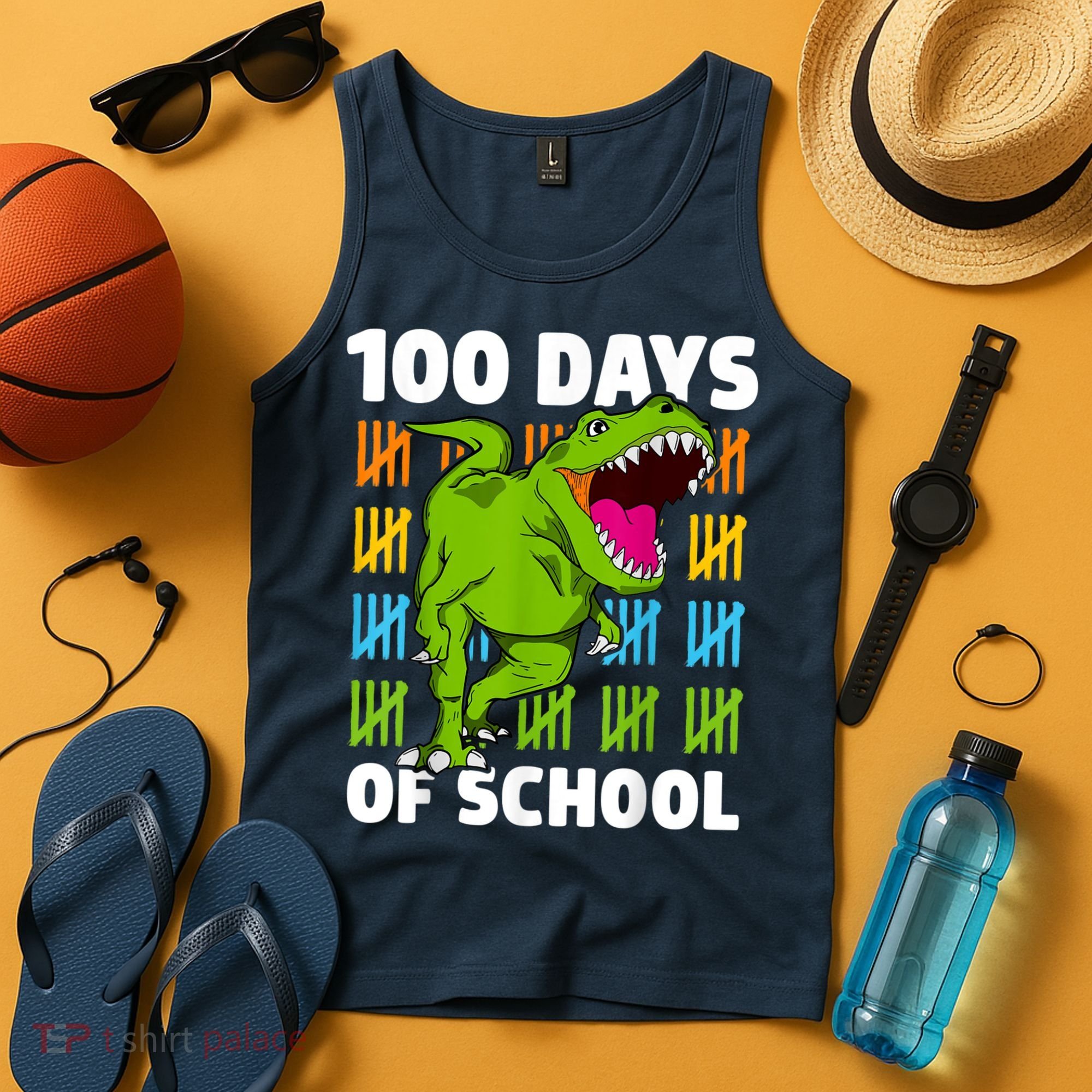 100th Day Of School Boys Kids Dino 100 Days Dinosaur TRex Tank Top