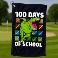 100th Day Of School Boys Kids Dino 100 Days Dinosaur TRex Golf Towel thumb 1