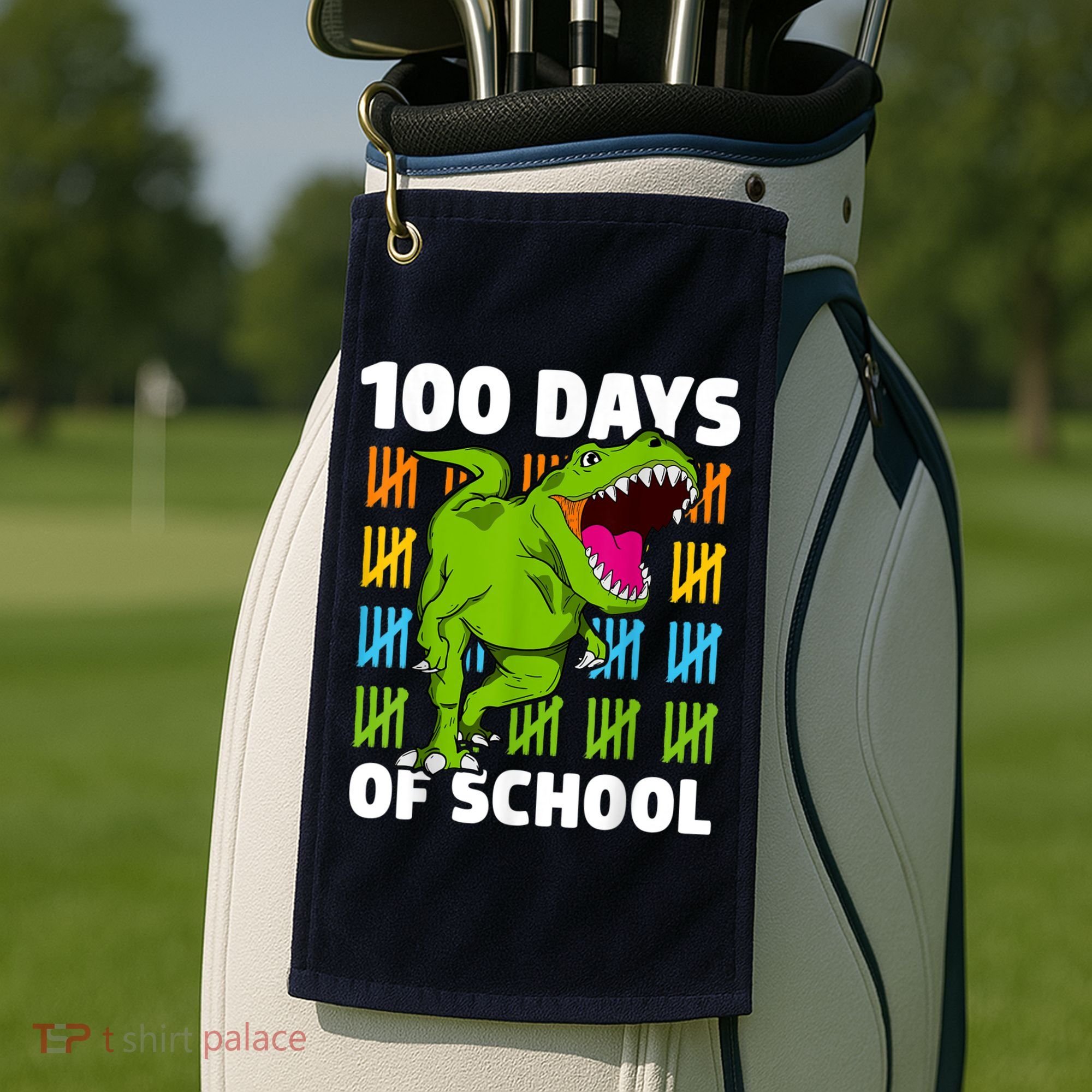 100th Day Of School Boys Kids Dino 100 Days Dinosaur TRex Golf Towel