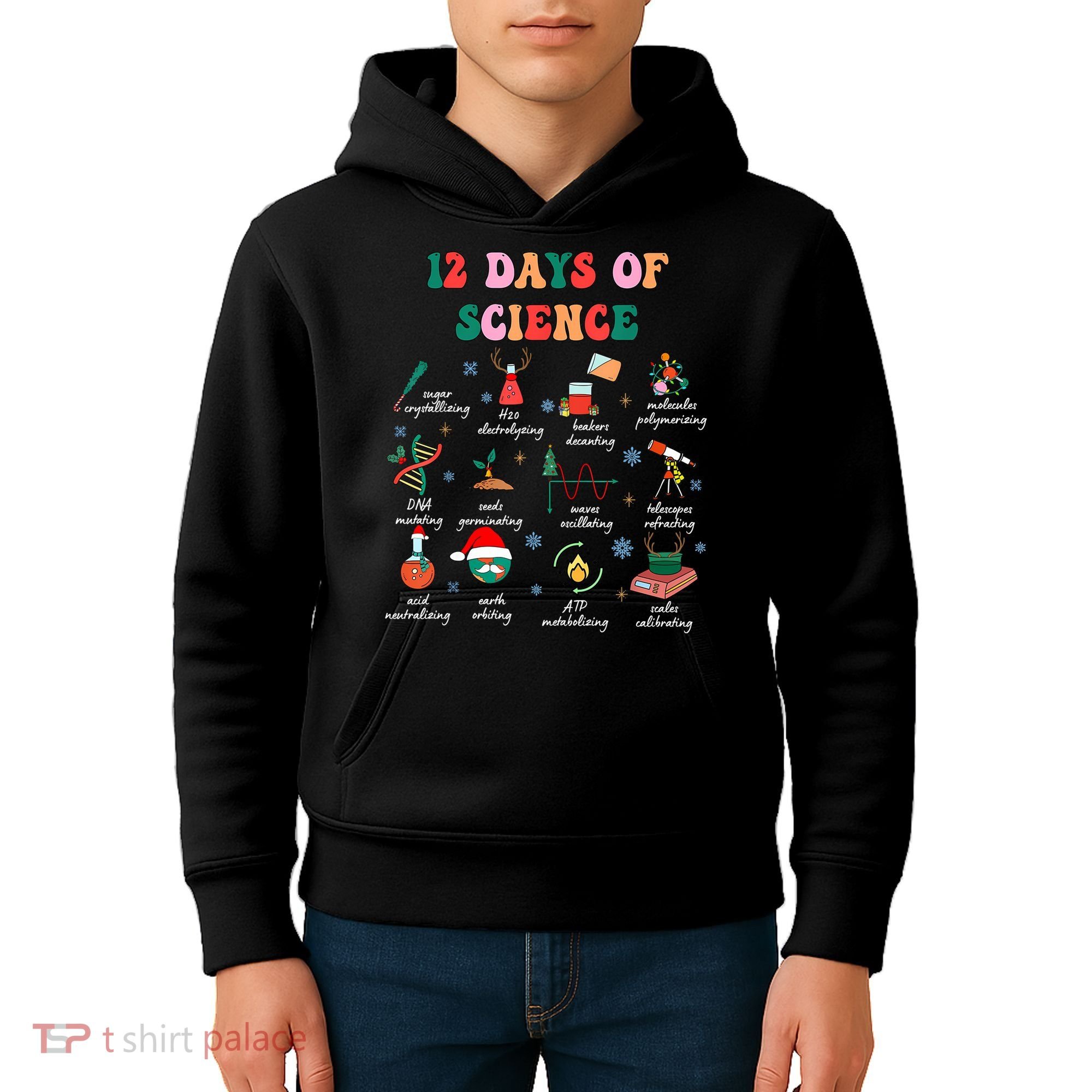 12 Days Of Science Scientist Teacher Christmas Science Xmas Kids Hoodie