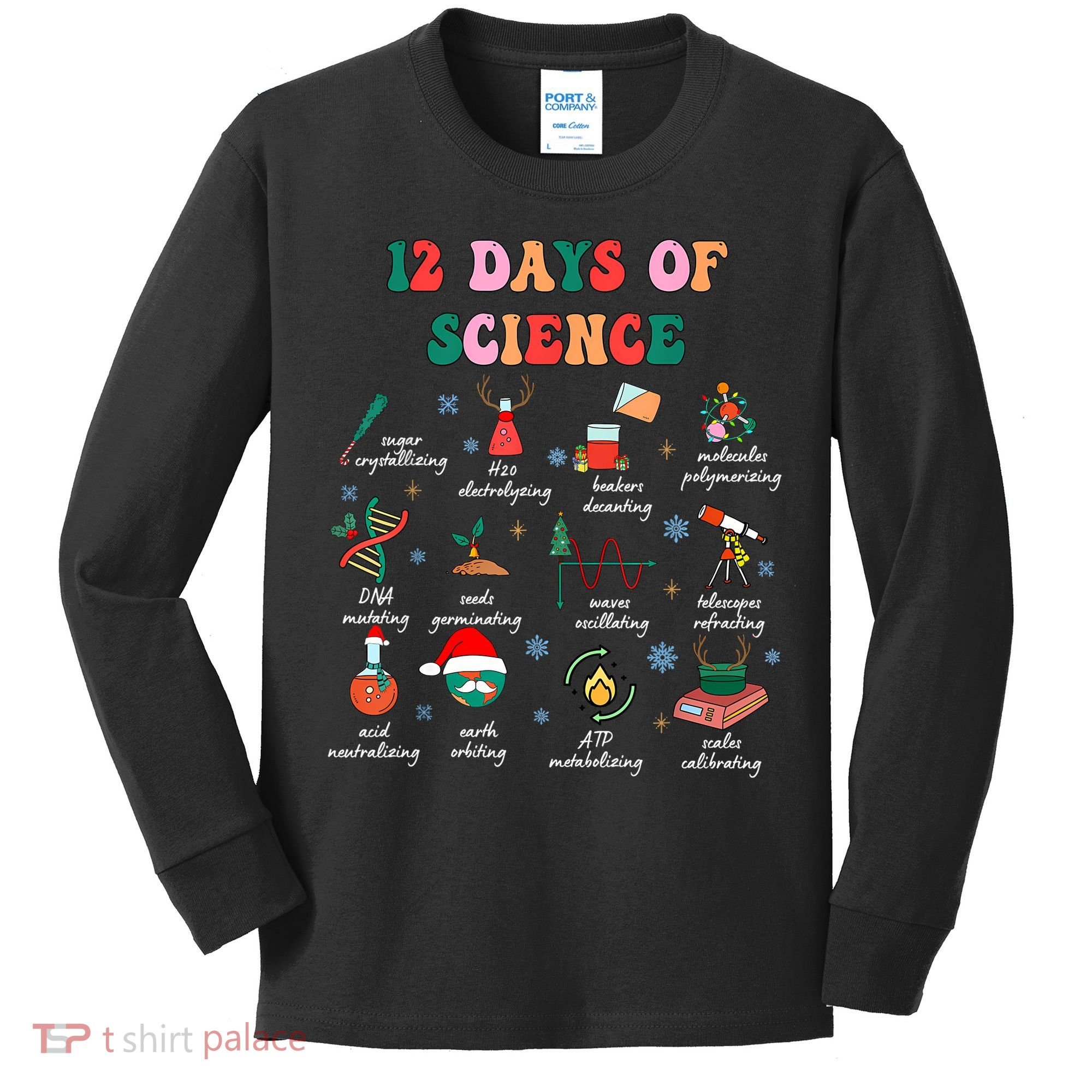 12 Days Of Science Scientist Teacher Christmas Science Xmas Kids Long Sleeve Shirt