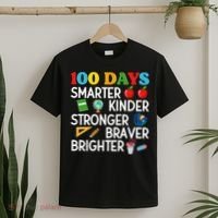 100 Days Of School 100th Day Smarter Stronger Kinder Brighter Braver T-Shirt thumb 2
