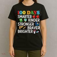 100 Days Of School 100th Day Smarter Stronger Kinder Brighter Braver T-Shirt thumb 4