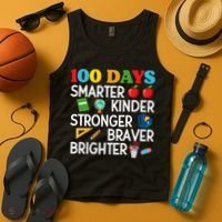 100 Days Of School 100th Day Smarter Stronger Kinder Brighter Braver Tank Top thumb 4