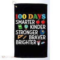 100 Days Of School 100th Day Smarter Stronger Kinder Brighter Braver Golf Towel thumb 0