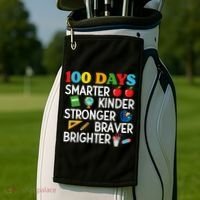 100 Days Of School 100th Day Smarter Stronger Kinder Brighter Braver Golf Towel thumb 2