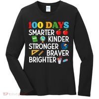 100 Days Of School 100th Day Smarter Stronger Kinder Brighter Braver Women's Long Sleeve Shirt thumb 0