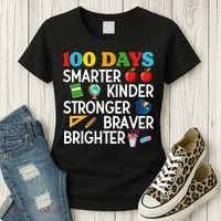 100 Days Of School 100th Day Smarter Stronger Kinder Brighter Braver Women's T-Shirt thumb 3