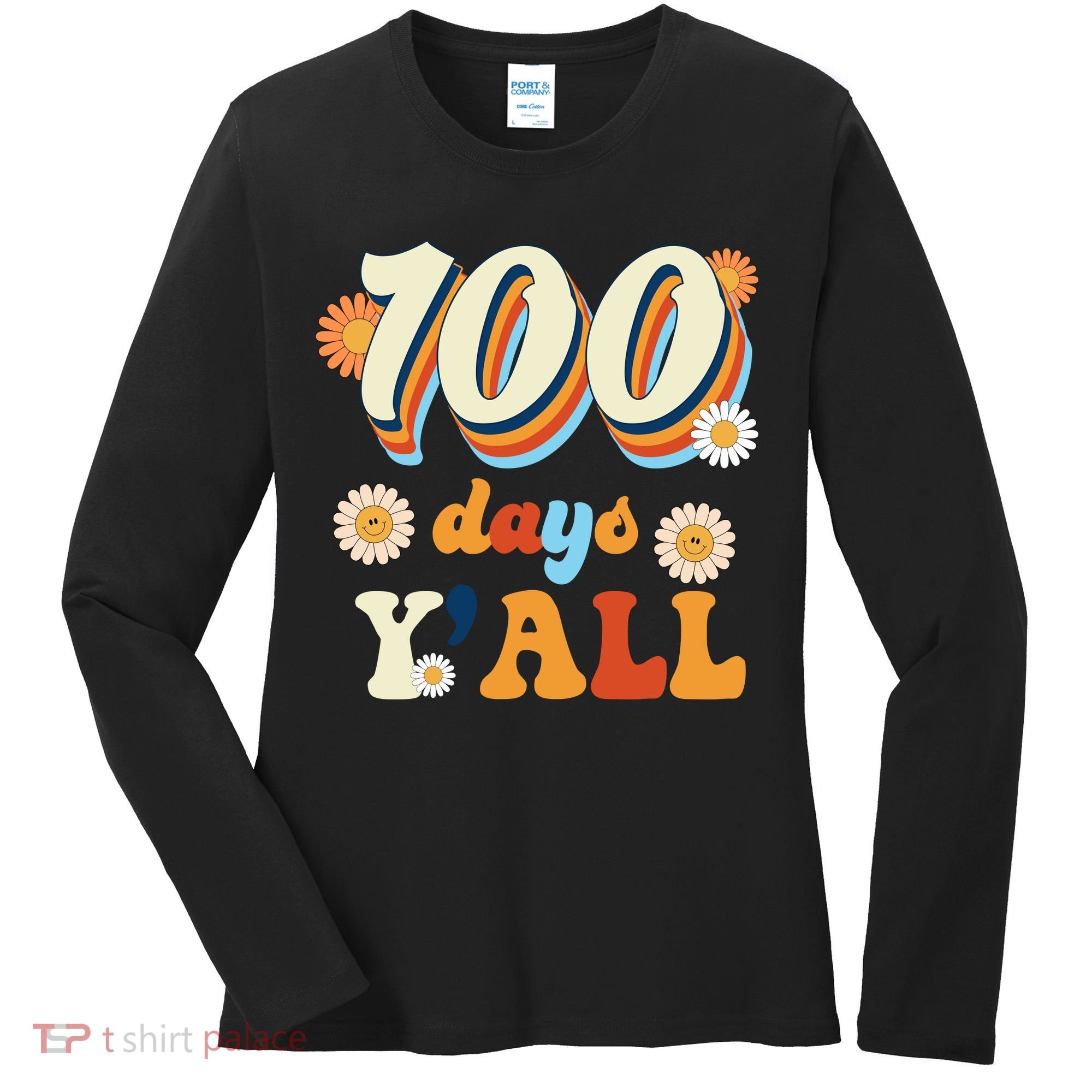 100 Days Of School Retro Sunflower Women's Long Sleeve Shirt
